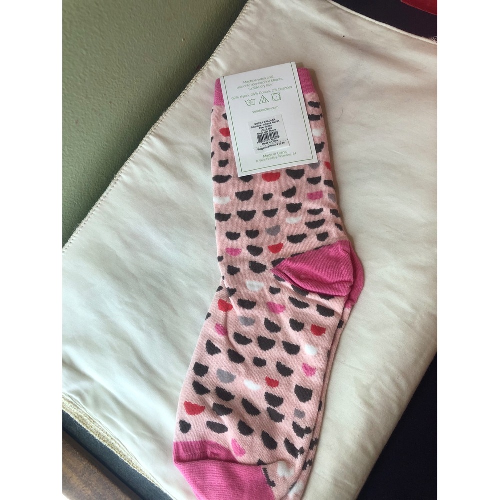 Vera Bradley Blush Half Moons Foxy Socks Pink Crew Socks 15412-562 OSFM NWT